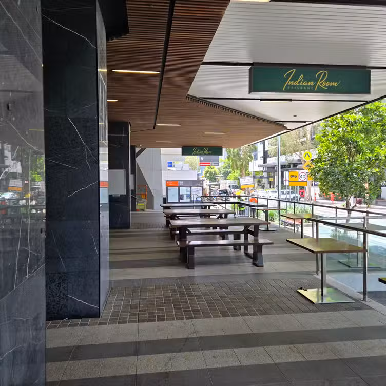 Modern outdoor dining area with tables